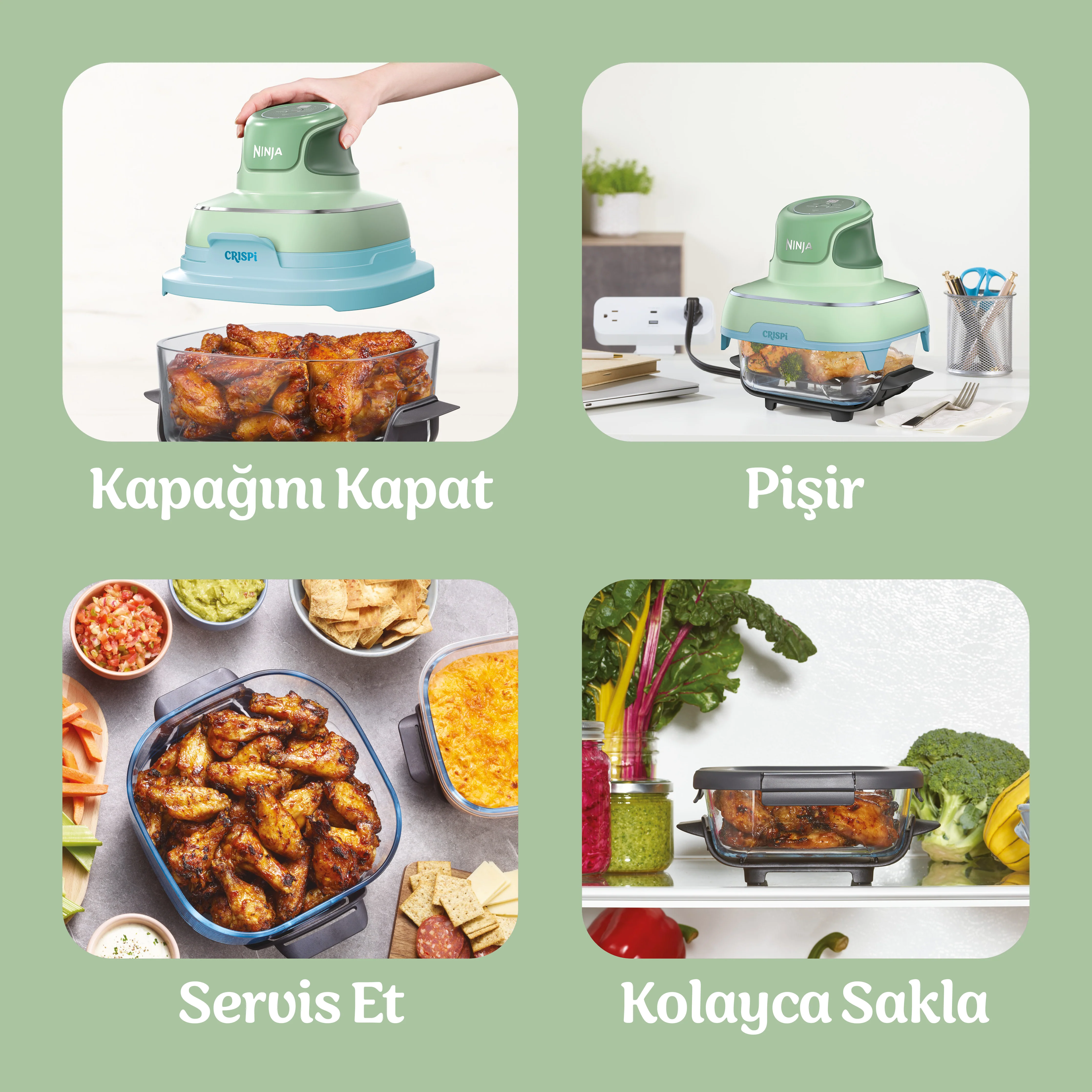 Ninja CRISPi 4-in-1 Taşınabilir Cam Hazneli Pişirme Sistemi - Mint - Image 11