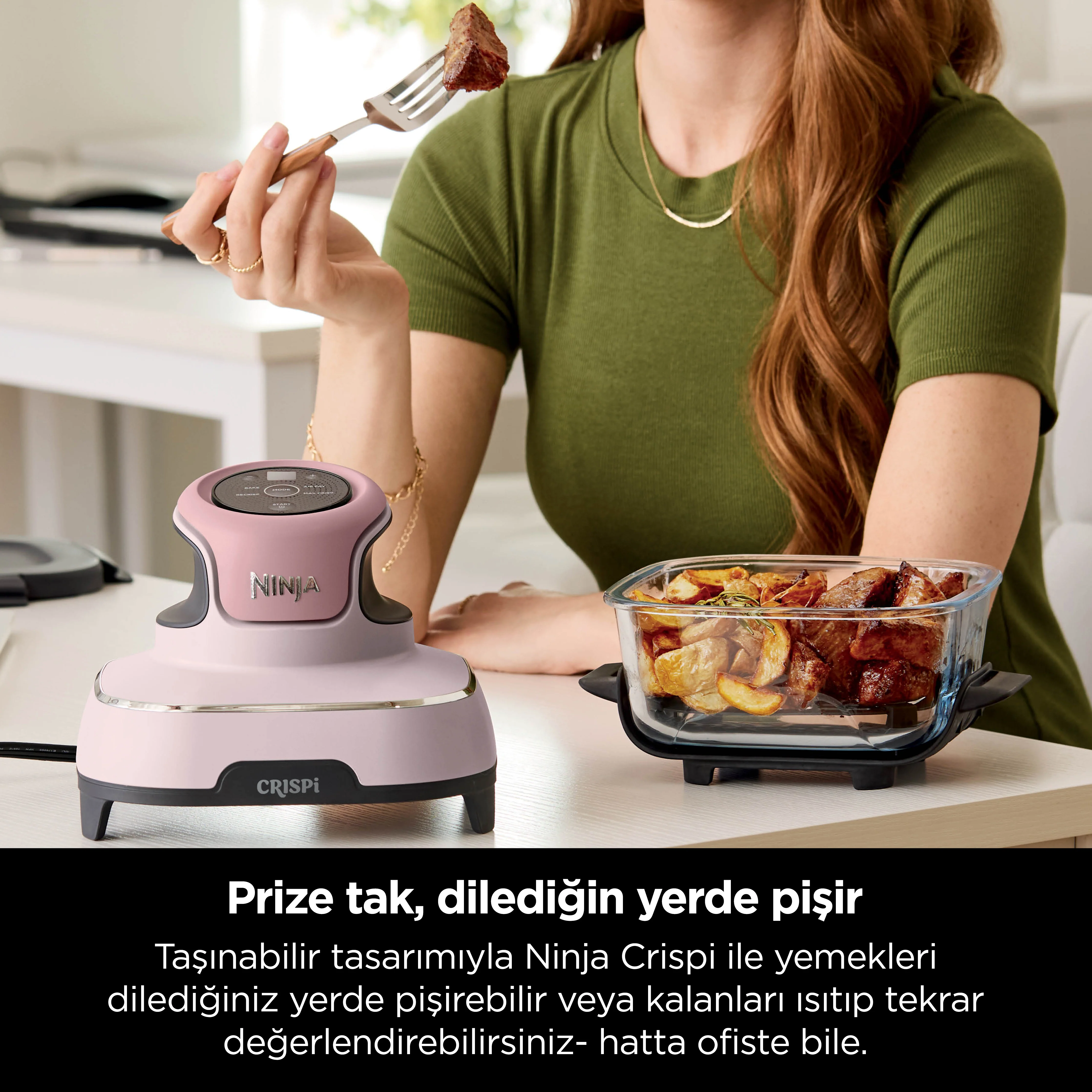 Ninja CRISPi 4-in-1 Taşınabilir Cam Hazneli Pişirme Sistemi - Pink - Image 3