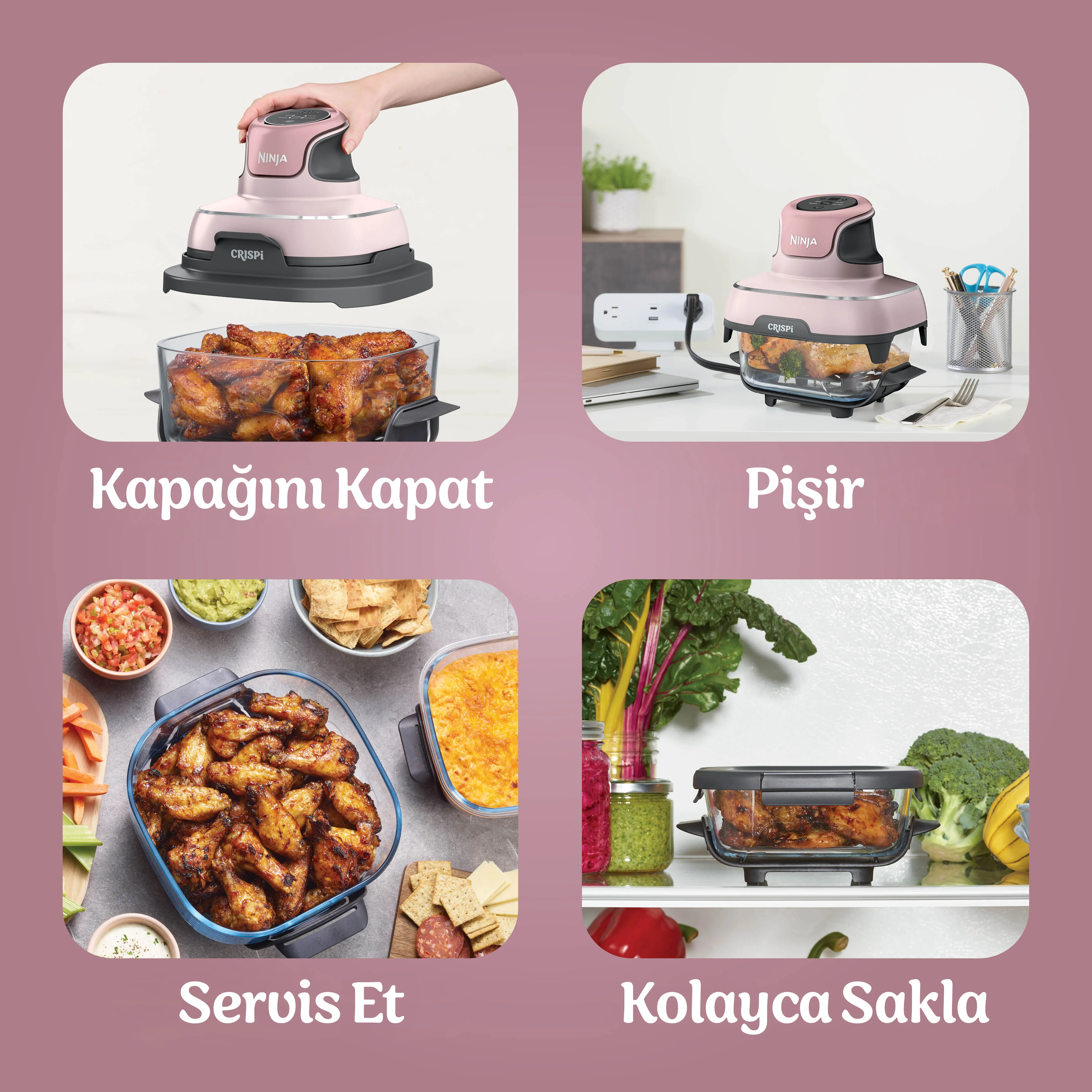 Ninja CRISPi 4-in-1 Taşınabilir Cam Hazneli Pişirme Sistemi - Pink - Image 6