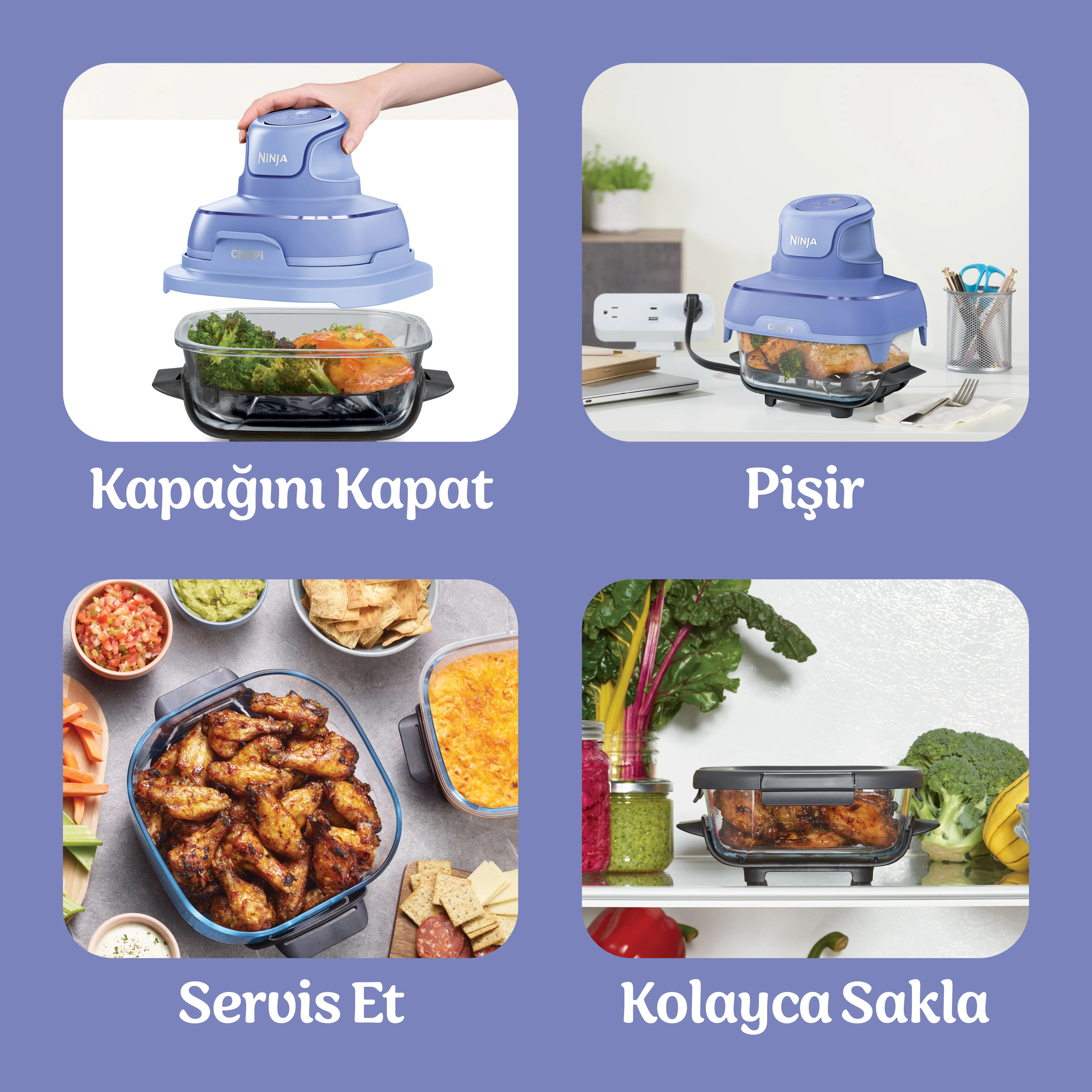 Ninja CRISPi 4-in-1 Taşınabilir Cam Hazneli Pişirme Sistemi - Frosted Lila - Image 11